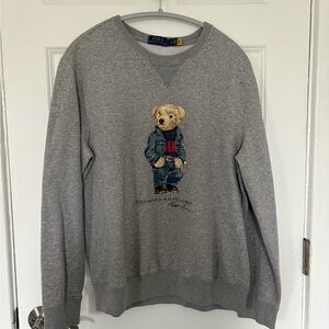 Ralph Lauren Grey Crewneck Sweater with Polo Bear Graphic